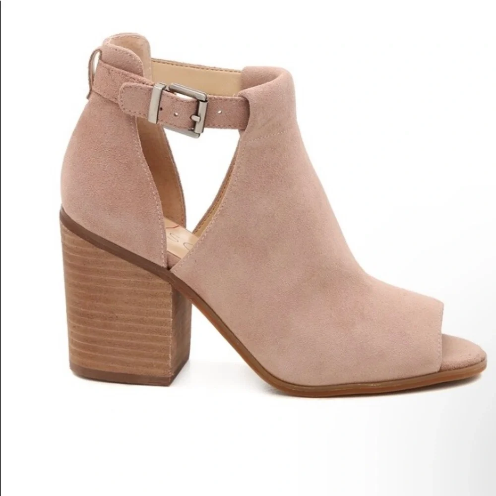 Sole Society Ferris Caramel Bootie Buckle Chunky Heel Peep Toe Shoes - Picture 2 of 11